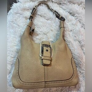 Coach Yellow Beige Leather Bag, Medium Vintage Pebble silver finish